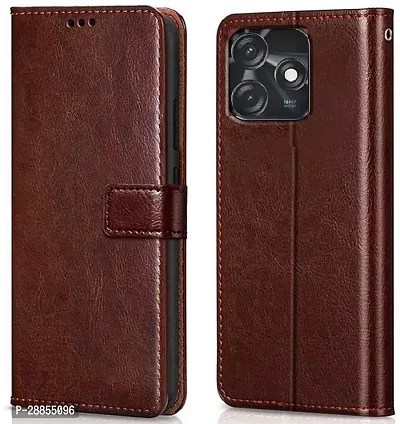 COVERBLACK Grip Case Artificial Leather::Silicon Flip Cover for Tecno KI5k / Spark 10c - Vintage Brown-thumb0