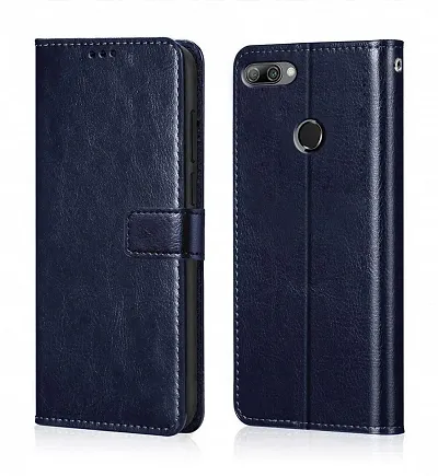 Cloudza Honor 9 Lite Flip Back Cover | PU Leather Flip Cover Wallet Case with TPU Silicone Case Back Cover for Honor 9 Lite Blue