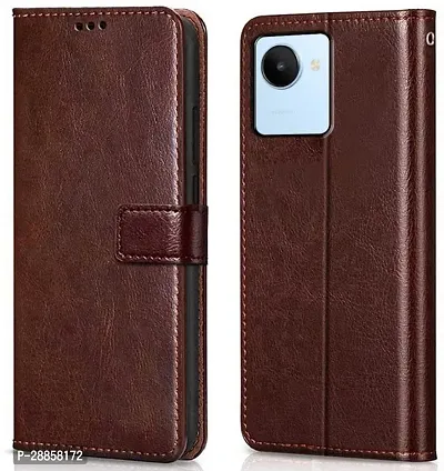 COVERBLACK Dual Protection Artificial Leather::Rubber Flip Cover for Realme C30s - Executive Brown-thumb0