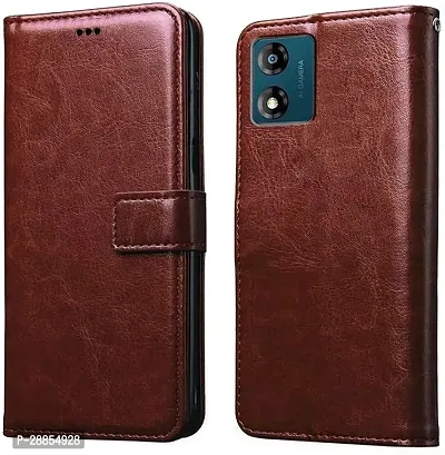 COVERBLACK Magnetic Case Artificial Leather::Rubber Flip Cover for MOTOROLA G04 - Tan Brown-thumb0