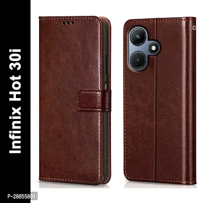 COVERBLACK Magnetic Case Artificial Leather::Silicon Flip Cover for Infinix X669C / HOT 30i - Vintage Brown-thumb0