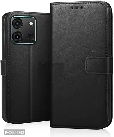 COVERBLACK Shock Proof Artificial Leather::Rubber Flip Cover for Infinix SMART 7 - Black