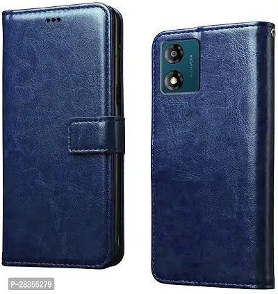 COVERBLACK Magnetic Case Artificial Leather::Rubber Flip Cover for MOTOROLA E13 - Navy Blue-thumb0