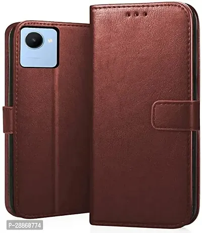 COVERBLACK Shock Proof Leather Flip Cover for REALME C30 - BROWN-thumb0