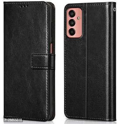 COVERBLACK Magnetic Case Artificial Leather::Rubber Flip Cover for Samsung Galaxy A04s (4G) - Vintage Case Black-thumb0