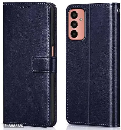 COVERBLACK Shock Proof Artificial Leather Flip Cover for SAMSUNG M13 -SM-M135F 4G - Blue-thumb0