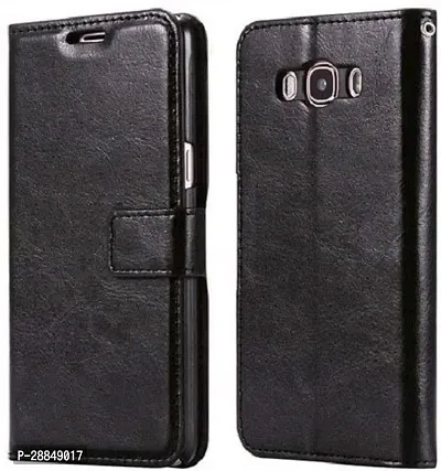 COVERBLACK Grip Case Artificial Leather::Rubber Flip Cover for Samsung Galaxy On8 - Vintage Jet Black-thumb0