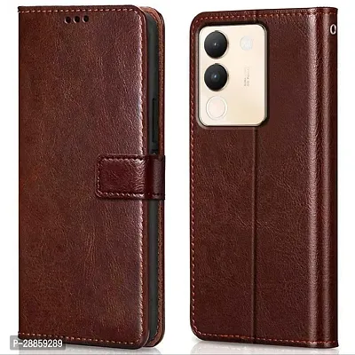 Classy Cases With Holder Artificial Leather And Rubber Flip Cover For Vivo Y200 5G - Executive Brown-thumb0