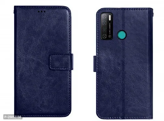 Classy Dual Protection Artificial Leather And Rubber Flip Cover For Tecno Spark Power 2 - Navy Blue