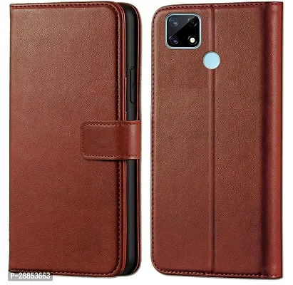 Classy Dual Protection Artificial Leather Flip Cover For Realme Narzo 20 - Brown