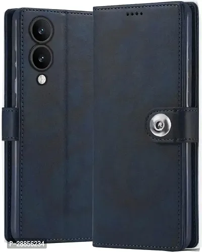 COVERBLACK Grip Case Artificial Leather::Rubber Flip Cover for Vivo Y28 5G - Blue-thumb0