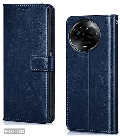 COVERBLACK Dual Protection Artificial Leather::Silicon Flip Cover for Realme RMX3782 / Realme_C67 - Navy Blue-thumb0