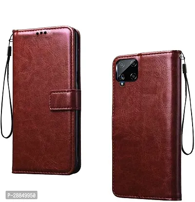 COVERBLACK Magnetic Case Artificial Leather::Rubber Flip Cover for Samsung Galaxy M12 - Executive Brown-thumb0