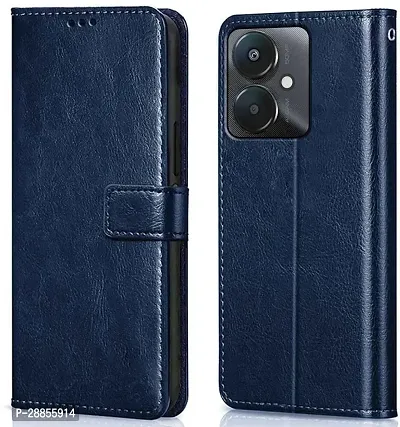 Classy Magnetic Case Artificial Leather And Silicon Flip Cover For Mi Redmi 13C 5G - Blue-thumb0