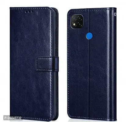 COVERBLACK Dual Protection Artificial Leather::Rubber Flip Cover for OPPO A15s - Blue-thumb0