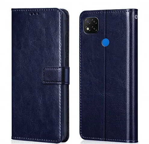 Cloudza Redmi 10A Flip Back Cover | PU Leather Flip Cover Wallet Case with TPU Silicone Case Back Cover for Redmi 10A Blue