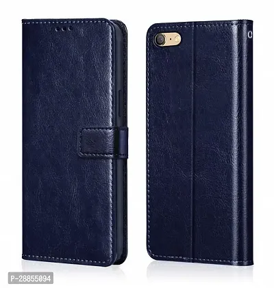 COVERBLACK Dual Protection Artificial Leather::Silicon Flip Cover for OPPO CPH-1801 / A71k - Navy Blue-thumb0