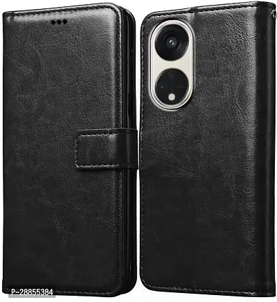 COVERBLACK Hybrid TPU Artificial Leather::Silicon Flip Cover for Reno 8T 5G - CPH2505 - Vintage Starry Black-thumb0