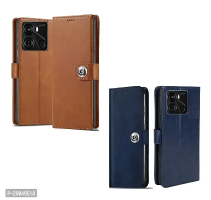 COVERBLACK Case Itel P40 ( 6.6 Inch ) Combo 2 Flip Cover | Wallet Button Magnetic Leather Case for Itel P40 ( 6.6 Inch ) - Blue / Brown-thumb2