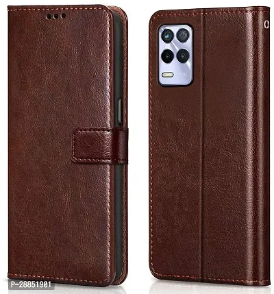 Classy Dual Protection Artificial Leather And Rubber Flip Cover For Realme 8 5G - Executive Brown-thumb0