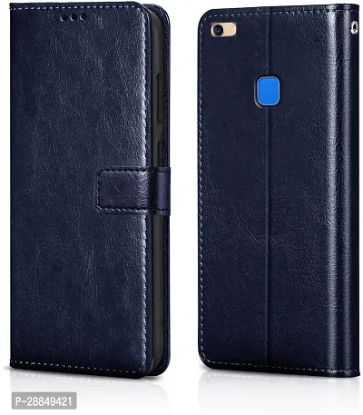 COVERBLACK Magnetic Case Artificial Leather::Plastic Flip Cover for VIVO V7 Plus / VIVO V7 Plus - Navy Blue-thumb0