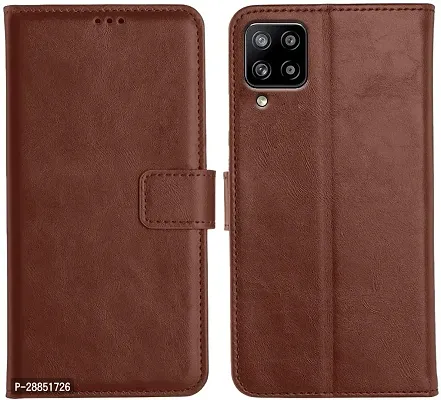 COVERBLACK Magnetic Case Artificial Leather::Rubber Flip Cover for SAMSUNG Galaxy F22 (4G) - Brown