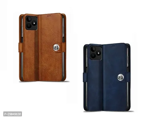 COVERBLACK Realme N53 - RMX3761 Combo 2 Flip Cover |Back TPU Wallet Button Magnetic Leather Case for Realme Narzo N53 - Blue / Brown-thumb2