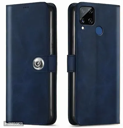 COVERBLACK Hybrid TPU Artificial Leather Flip Cover for Realme C15 - Navy Blue-thumb0