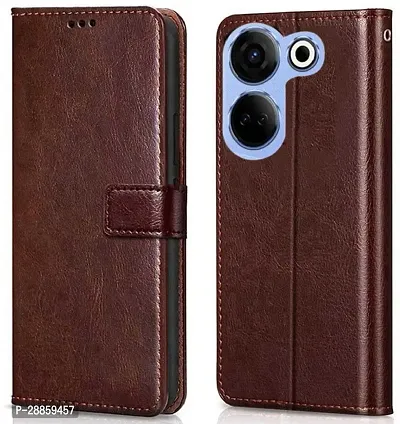 Classy Magnetic Case Artificial Leather And Rubber Flip Cover For Tecno Camon20 Predawn - Executive Brown-thumb0