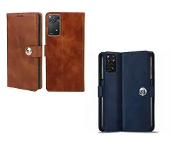 COVERBLACK POCO X4 Pro 5G Combo 2 Flip Cover | Wallet Stylish Button Magnetic Leather Case for POCO X4 Pro 5G - Blue / Brown-thumb1