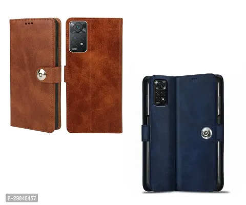 COVERBLACK POCO X4 Pro 5G Combo 2 Flip Cover | Wallet Stylish Button Magnetic Leather Case for POCO X4 Pro 5G - Blue / Brown-thumb2