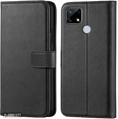 COVERBLACK Dual Protection Artificial Leather::Rubber Flip Cover for Realme Narzo 50A - Venom Black-thumb0