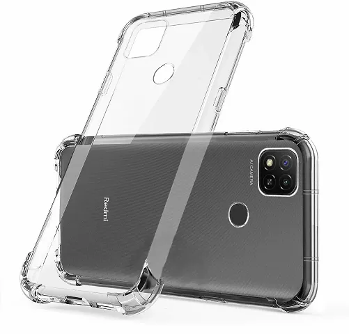 Redmi 9 / Redmi 9C / 9 Activ/Poco C31 Transparent Shockproof Anti-Slip Grip Soft Back Cover Case with Best Camera Protection & Anti-Dust Plugs Built-in by SFPRINTZ