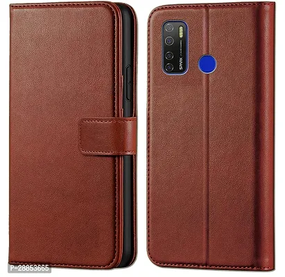 Classy Dual Protection Artificial Leather Flip Cover For Tecno Spark 5 Pro - Brown