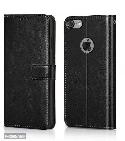 Classy Magnetic Case Artificial Leather And Rubber Flip Cover For Apple Iphone 7 - Venom Black-thumb0