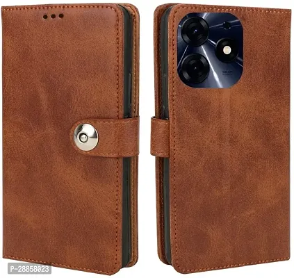 Classy Grip Case Artificial Leather And Rubber Flip Cover For Tecno Pop 8 - Executive Brown-thumb0