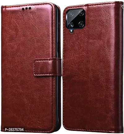 Stylish Brown Artificial Leather Flip Cover Samsung Galaxy A12-thumb0