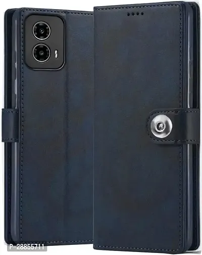 COVERBLACK Hybrid TPU Artificial Leather::Silicon Flip Cover for Motorola Moto G34 5G - Navy Blue