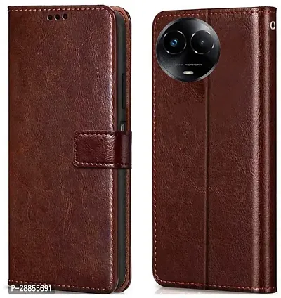 COVERBLACK Magnetic Case Artificial Leather Flip Cover for Realme  RMX3785 / Realme_11x 5G - Tan Brown-thumb0