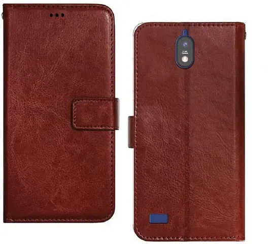 Cloudza Jio Next Flip Back Cover | PU Leather Flip Cover Wallet Case with TPU Silicone Case Back Cover for Jio Next Brown