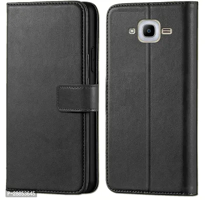 Classy Dual Protection Artificial Leather Flip Cover For Samsung Galaxy J2 Prime - Black-thumb0