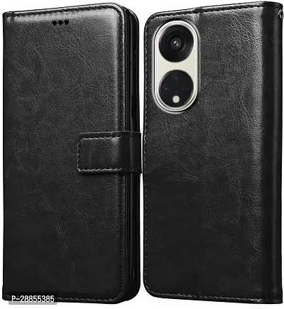 COVERBLACK Hybrid TPU Artificial Leather::Silicon Flip Cover for Reno 8T 5G - CPH2505 - Vintage Starry Black-thumb0