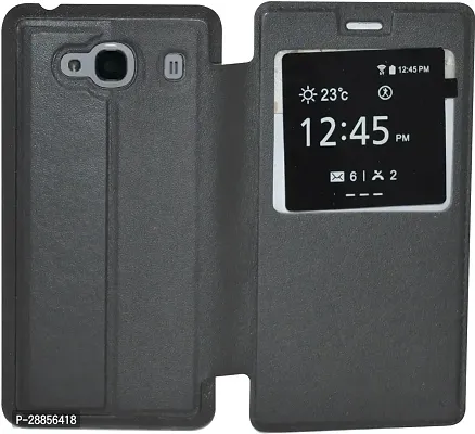 Classy Dual Protection Artificial Leather And Plastic Flip Cover For Mi Redmi 2 / 2S / 2 Prime - Black