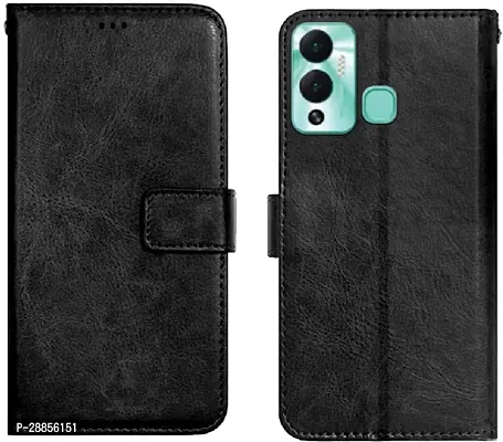 Classy Shock Proof Artificial Leather And Rubber Flip Cover For Infinix Hot 12Play X6816C - Black