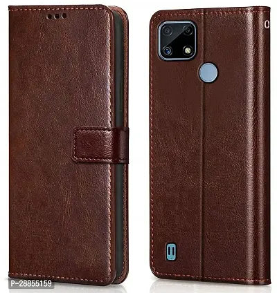 COVERBLACK Shock Proof Artificial Leather Flip Cover for Oppo Realme C21 - BROWN-thumb0