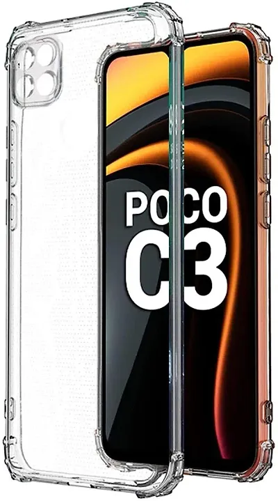 PrintYug Silicon Flexible Shockproof Corner TPU Back Case Cover with Air Cushion Technology Compatible with Poco C3 (Transparent)