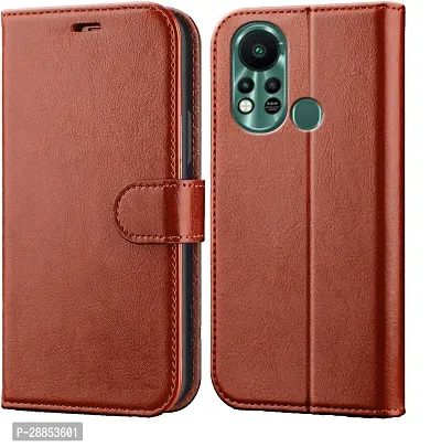 Classy Shock Proof Artificial Leather Flip Cover For Infinix Hot 11S - Brown-thumb0