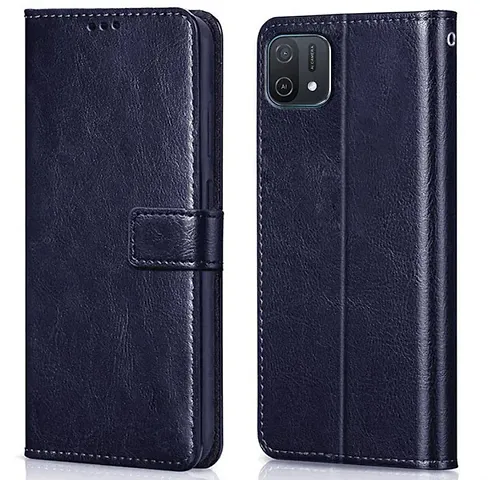 Cloudza Oppo A16E Flip Back Cover | PU Leather Flip Cover Wallet Case with TPU Silicone Case Back Cover for Oppo A16E Blue