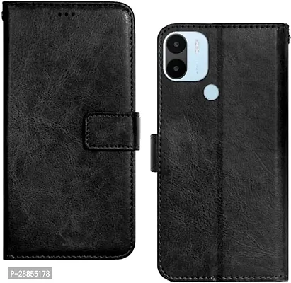 COVERBLACK Magnetic Case Artificial Leather::Rubber Flip Cover for REDMI A1+ - Venom Black