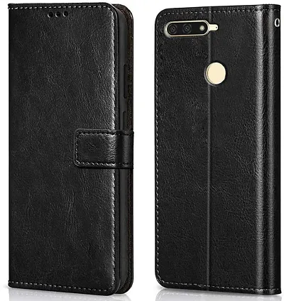 Cloudza Honor 7A Flip Back Cover | PU Leather Flip Cover Wallet Case with TPU Silicone Case Back Cover for Honor 7A Bk